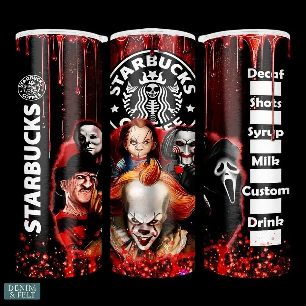 Horror Movie Starbucks Tumbler 20oz Stainless Steel Red Drip Design NEW‎
